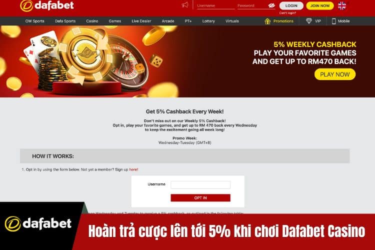 Hoàn trả cược lên tới 5% khi chơi tại Dafabet Casino